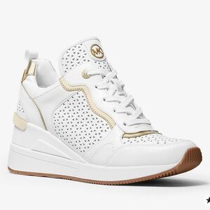NEW Michael Kors White/Gold Women's Sneakers 	Crista Perforated Trainer size 9